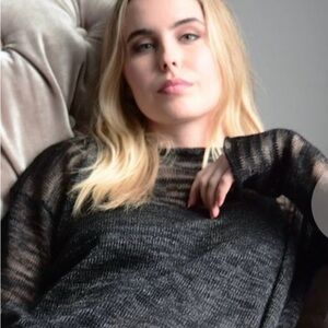 Elegant Cecile Benac Black Women's L/S Shear Asymmetrical Sweater